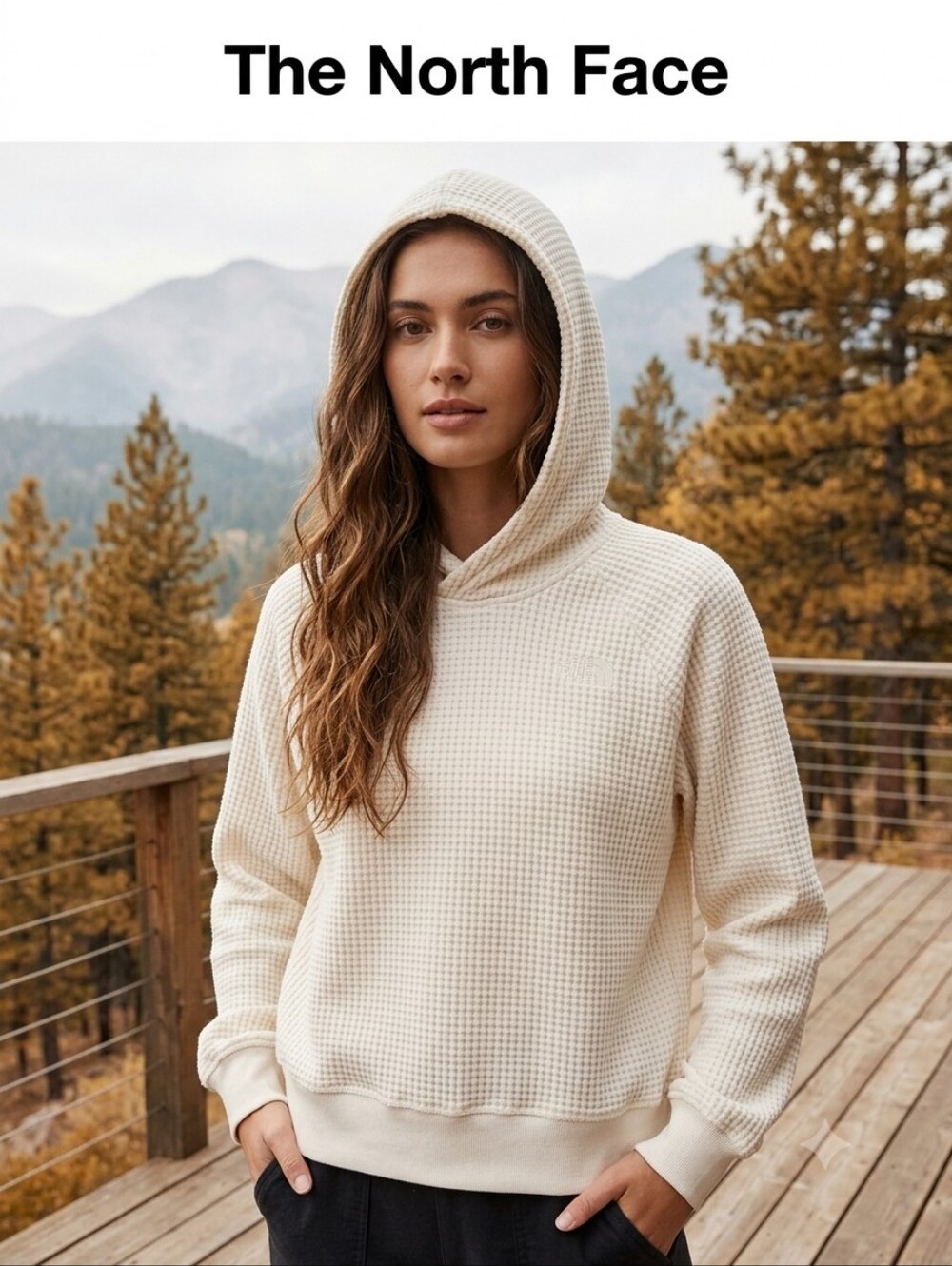 The North Face Cream Waffle-Knit Hooded Pullover